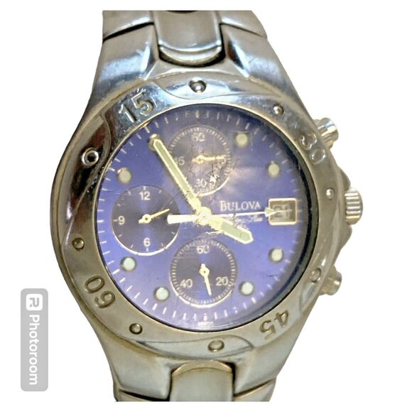 Vintage Men's BULOVA "Marine Star" Blue Face Chronograph Watch  New Battery - Picture 9 of 9